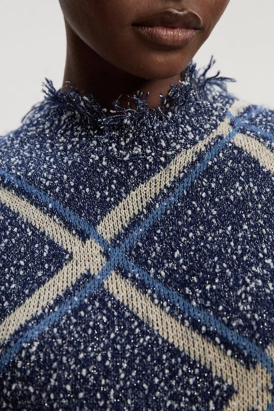 Tweed Yarn Fringe Trim Knitted Dress
