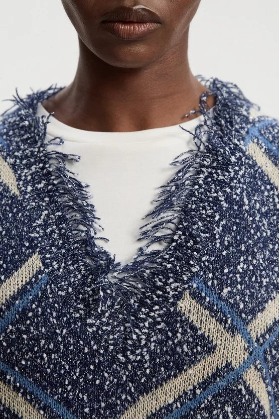 Tweed Yarn Fringe Trim Knitted Tank