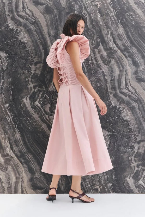Pleated Ruffle Sleeve Woven Maxi Dress