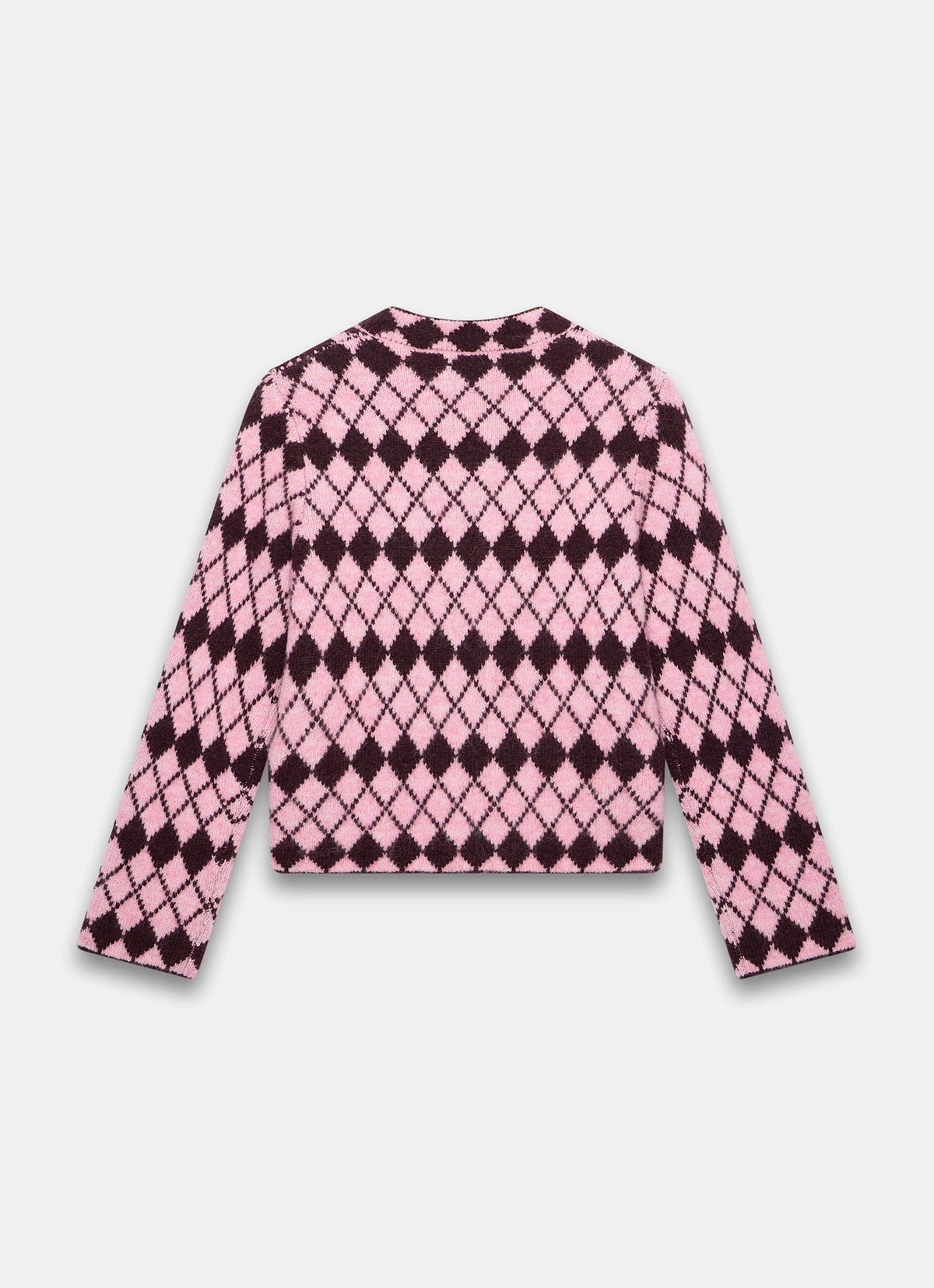 Burgundy Wool Blend Argyle Knit Cardigan