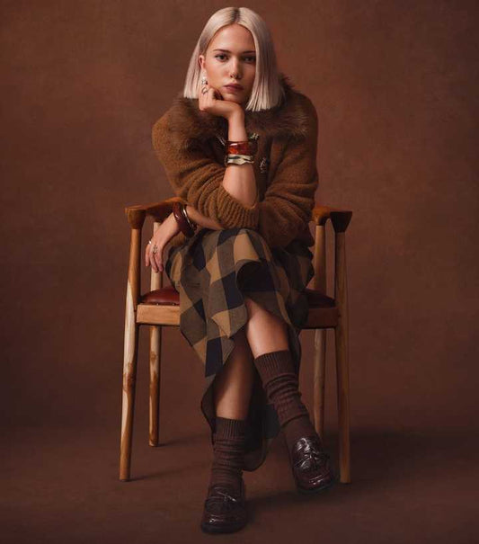 Brown Check Midi Skirt