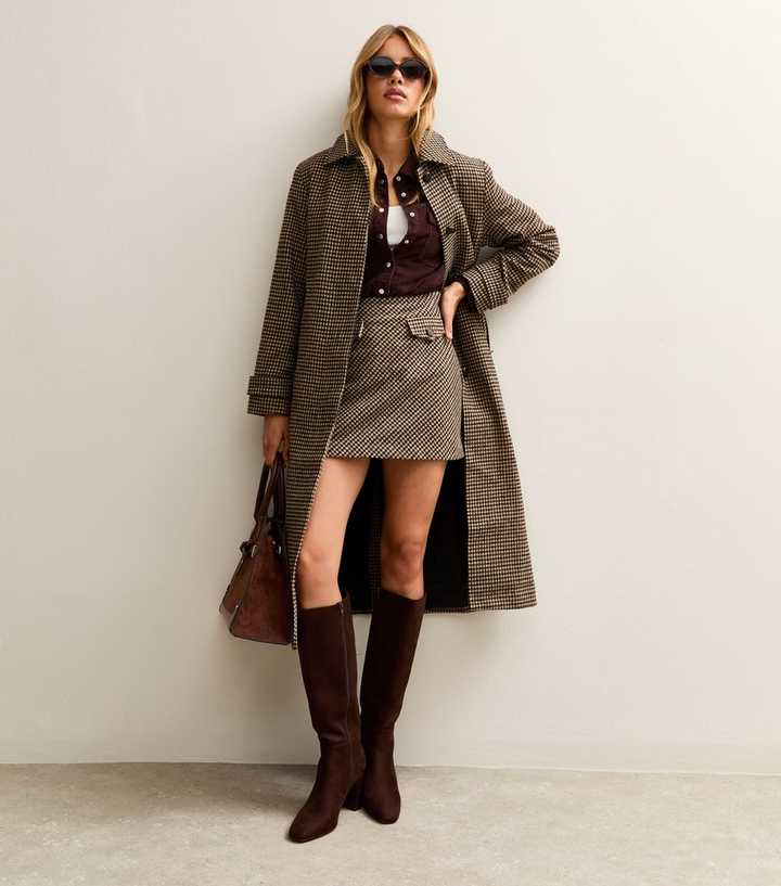 Brown Check Pattern A-line Mini Skirt