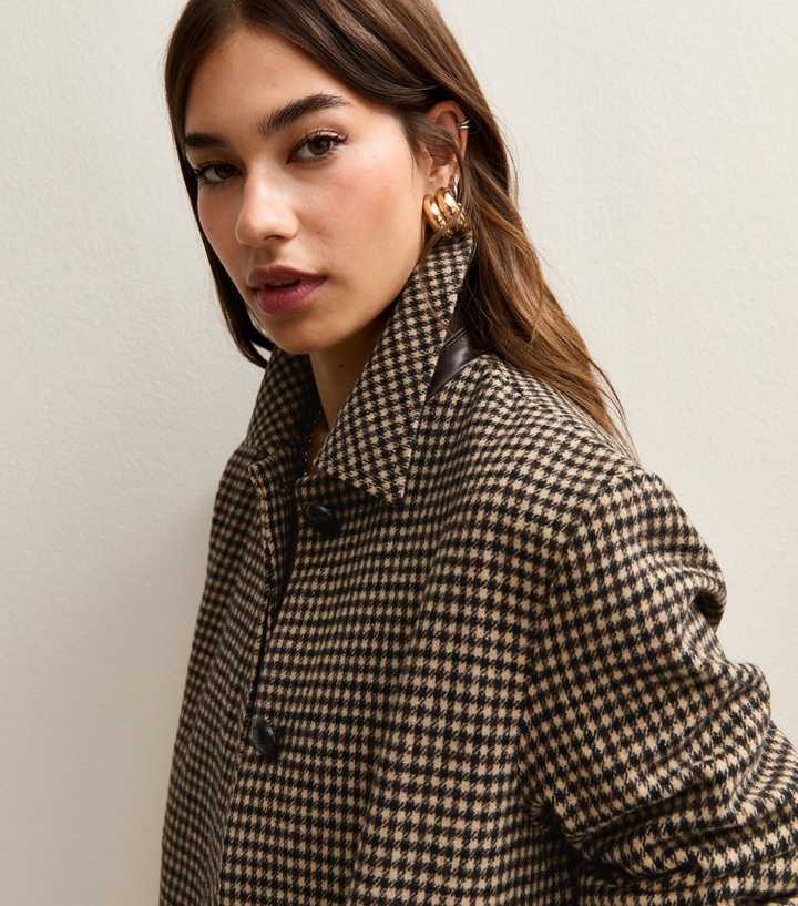 Brown Checked Belted Longline Coat