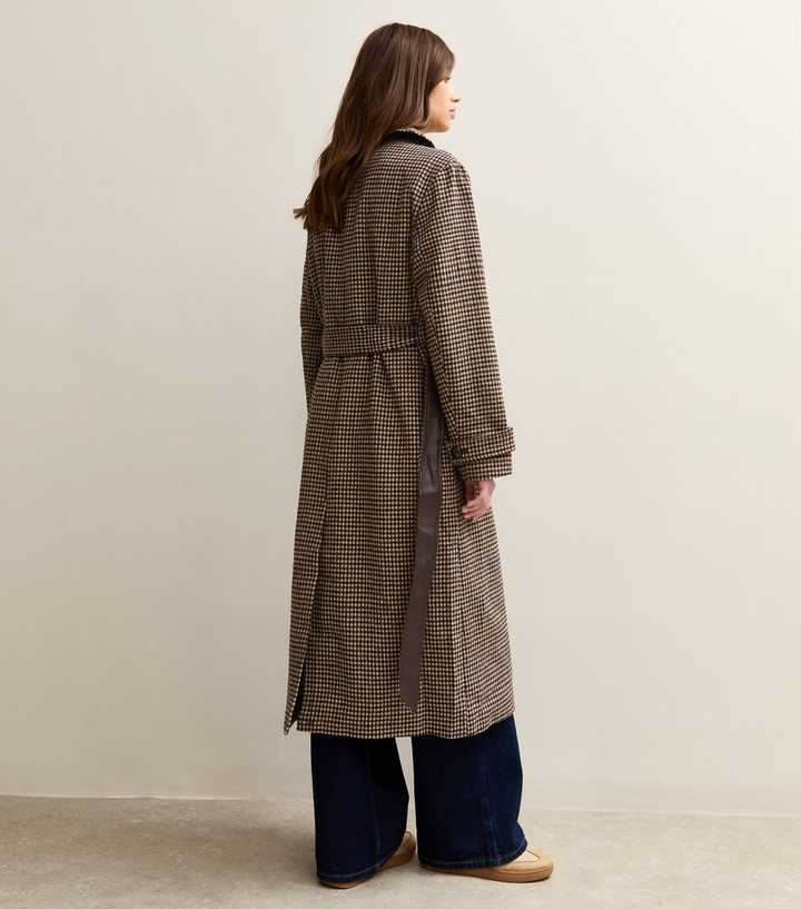 Brown Checked Belted Longline Coat