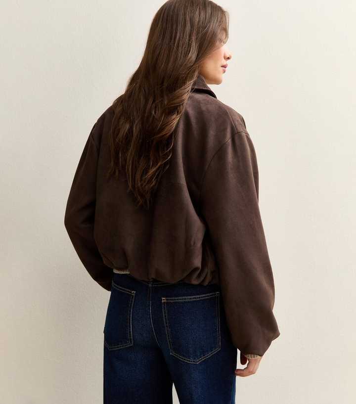 Brown Faux Suede Bubblehem Bomber Jacket