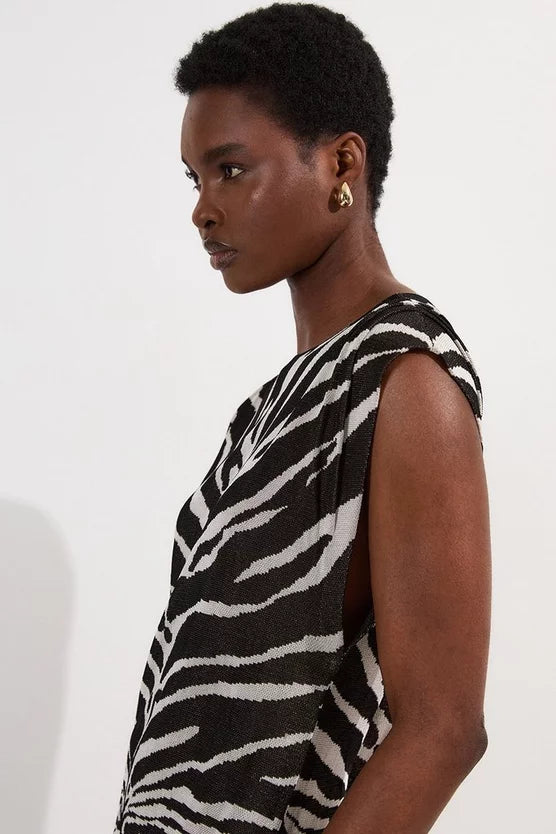 Jacquard Zebra Print Slinky Maxi Dress