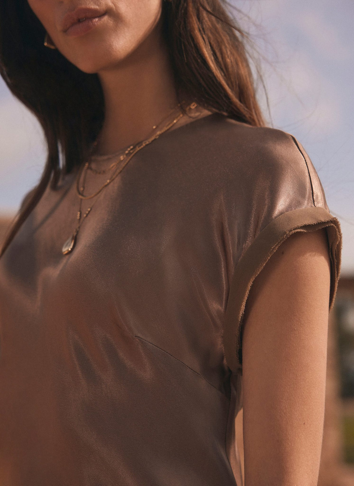 Brown Satin Slip Midi Dress