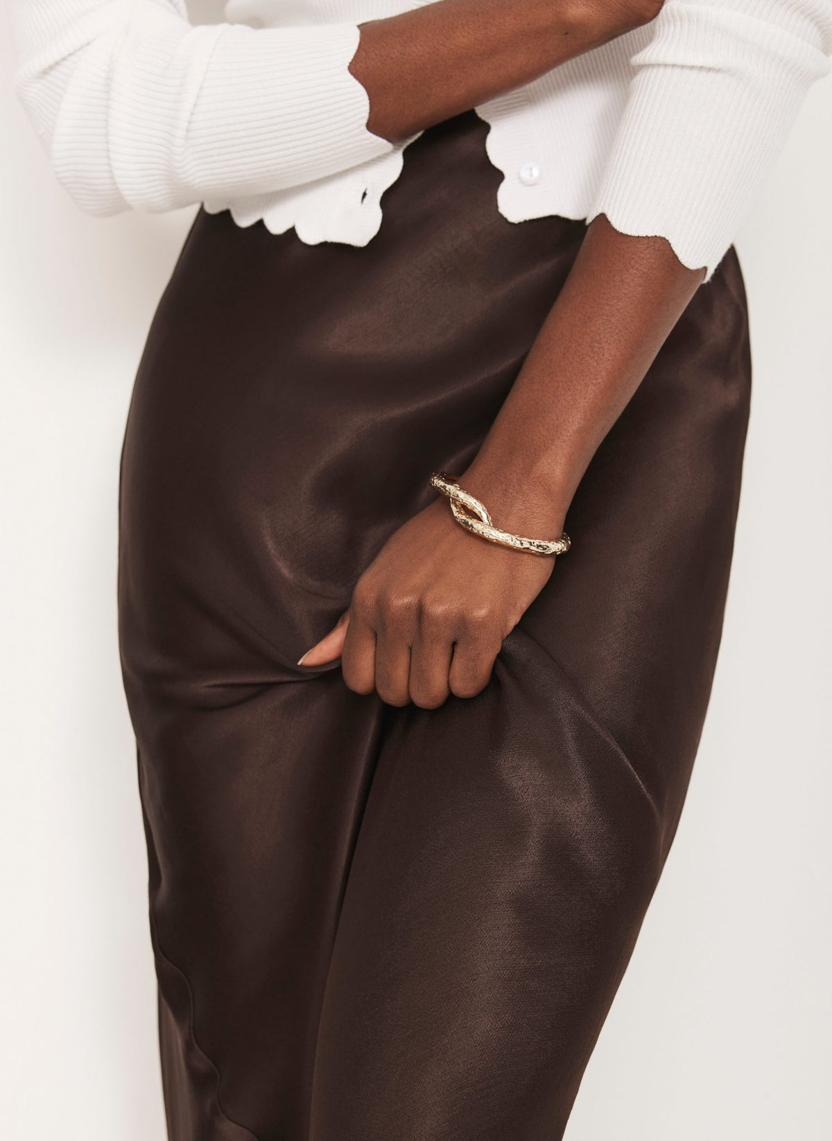 Brown Satin Slip Midi Skirt