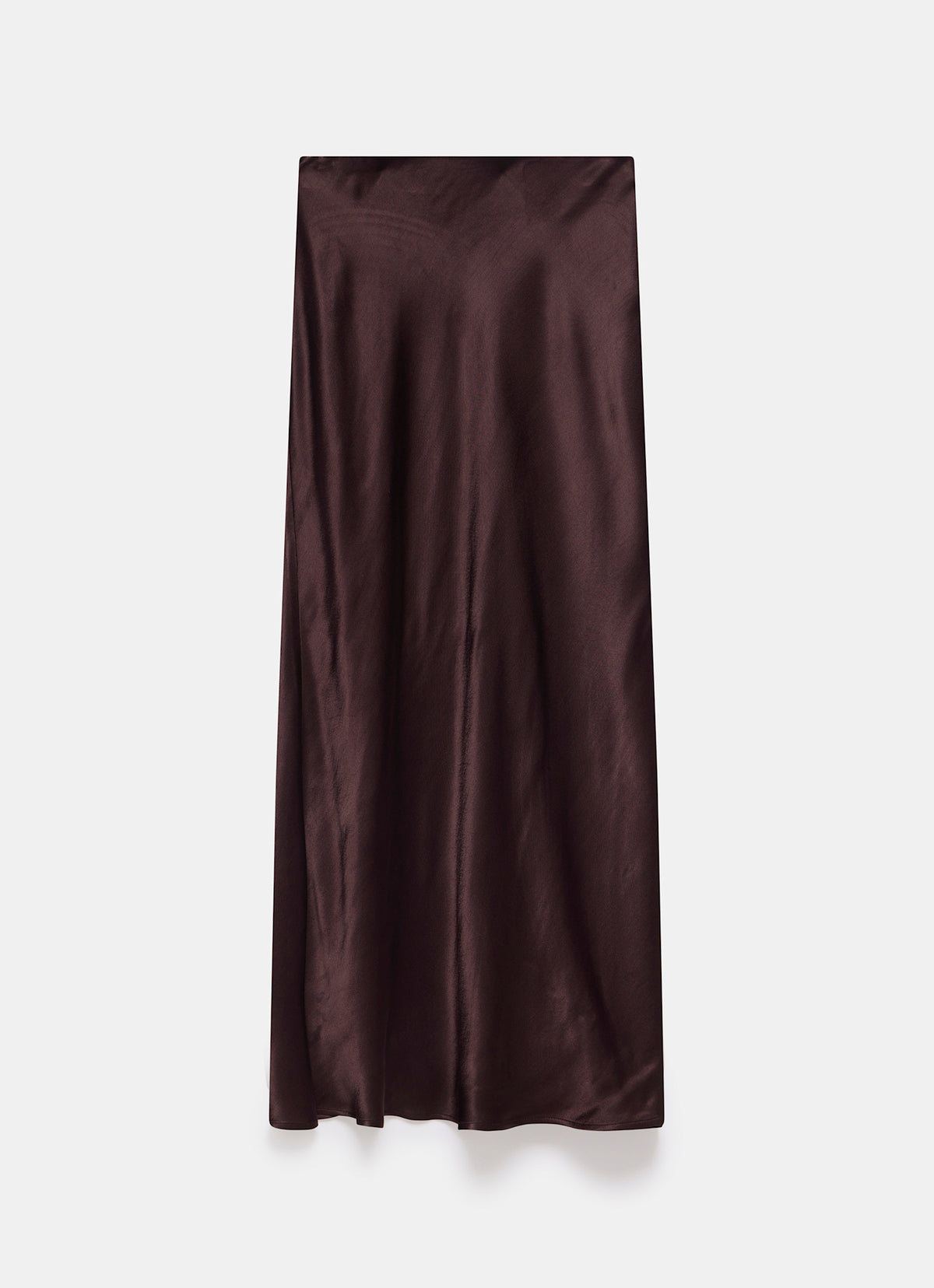 Brown Satin Slip Midi Skirt