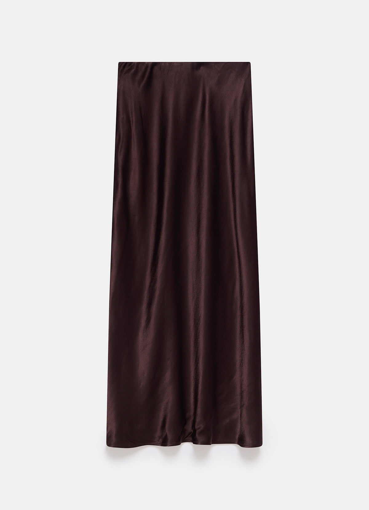 Brown Satin Slip Midi Skirt