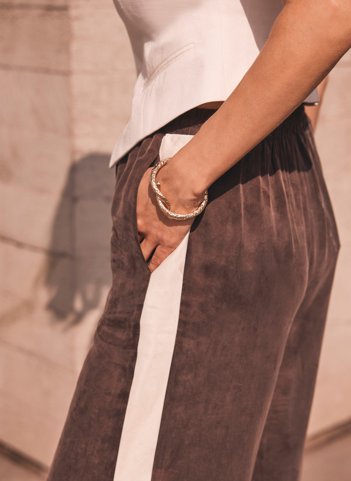 Brown Side Stripe Wide Trousers