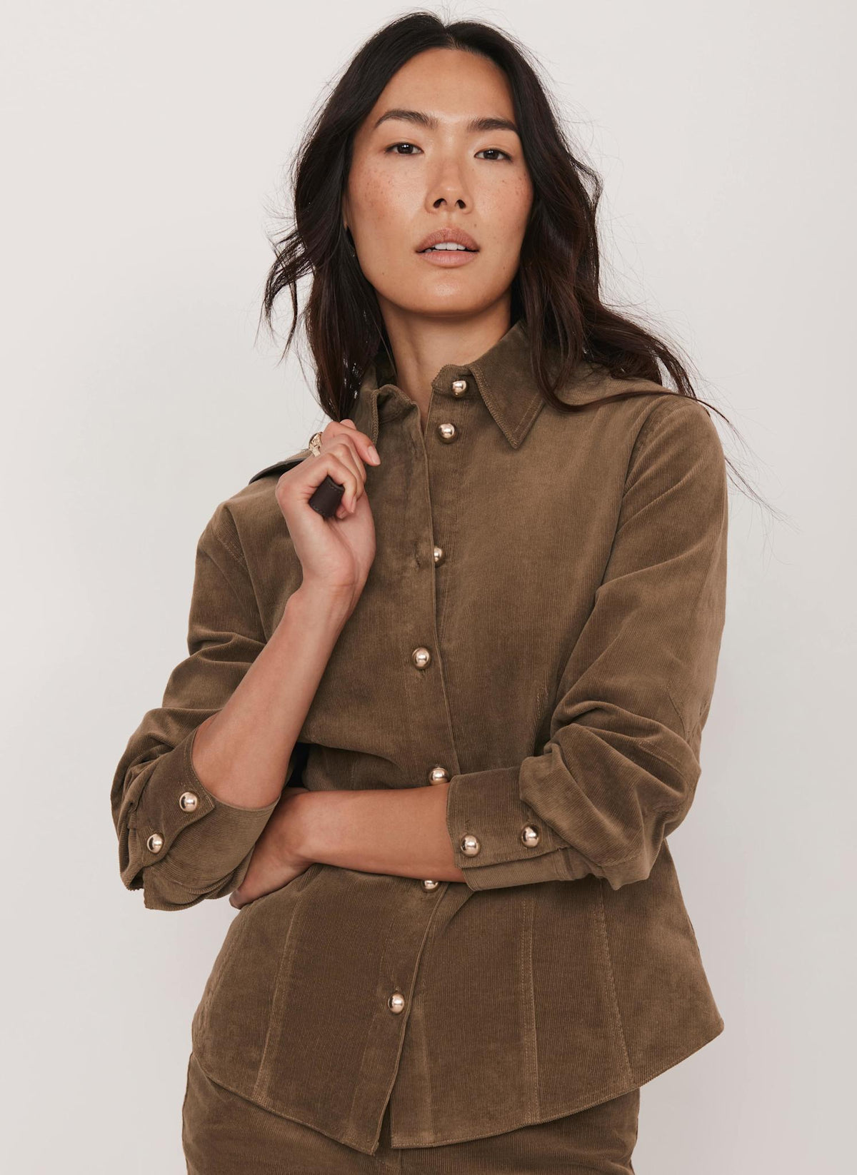 Brown Fitted Corduroy Shirt