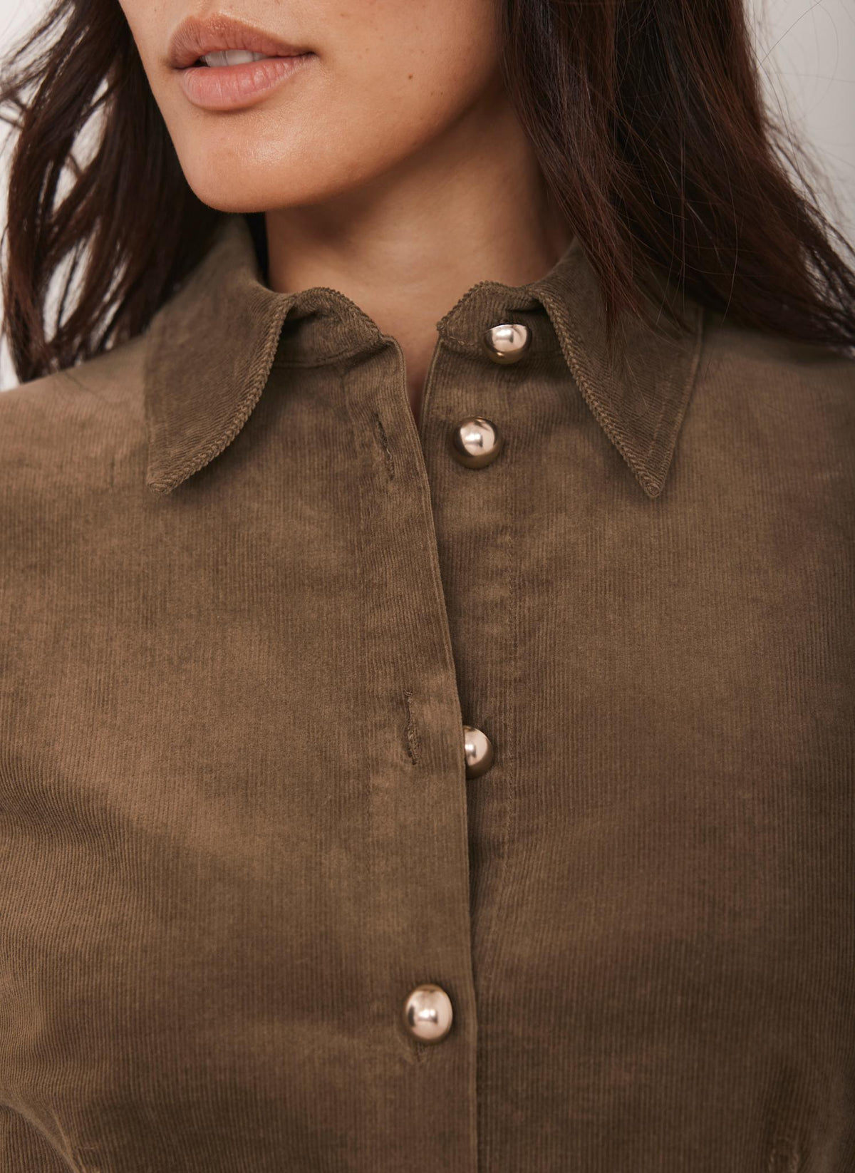 Brown Fitted Corduroy Shirt