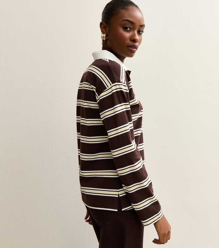 Brown Striped Long Sleeve Rugby Top