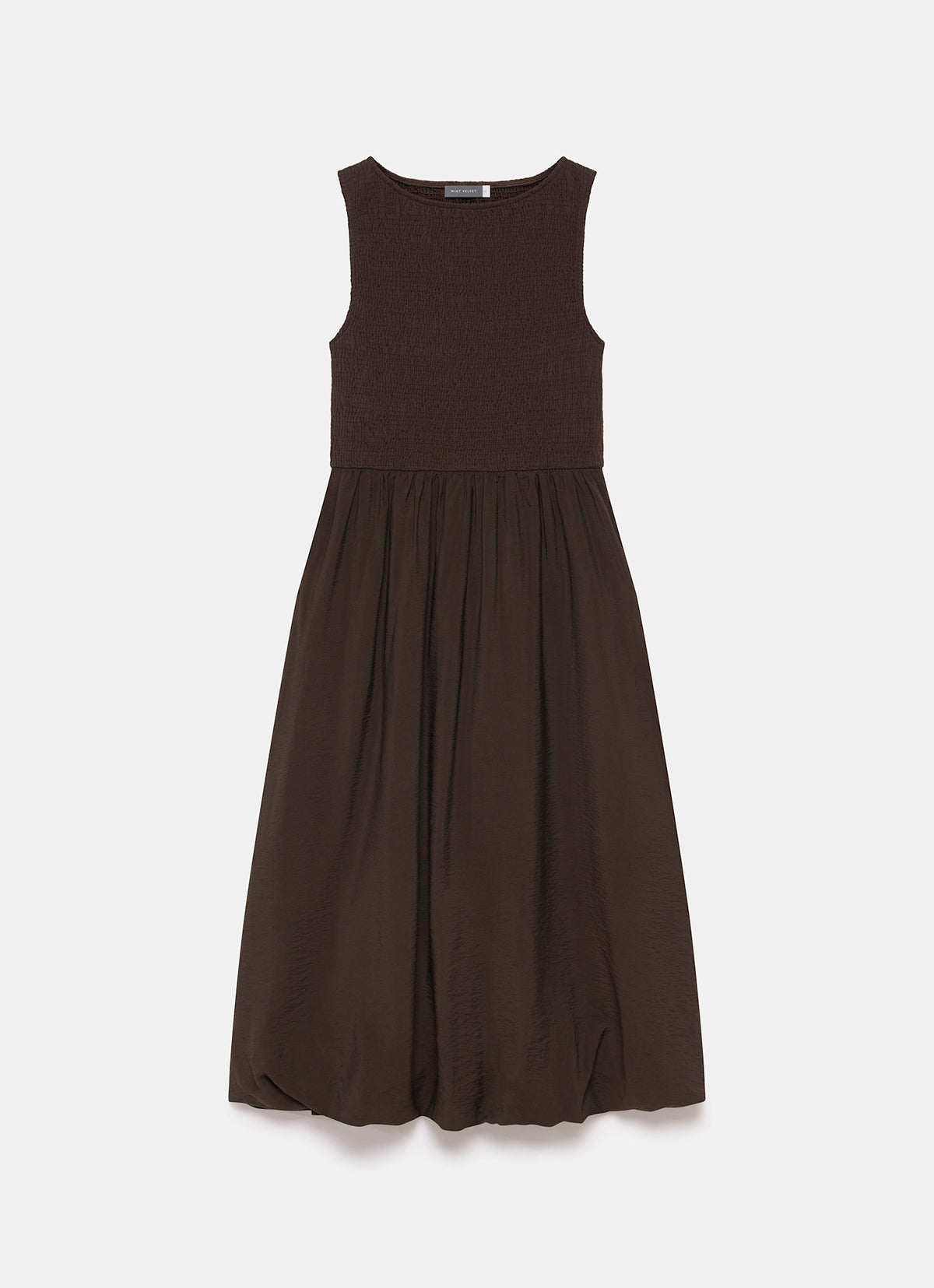 Brown Bubble Hem Midi Dress