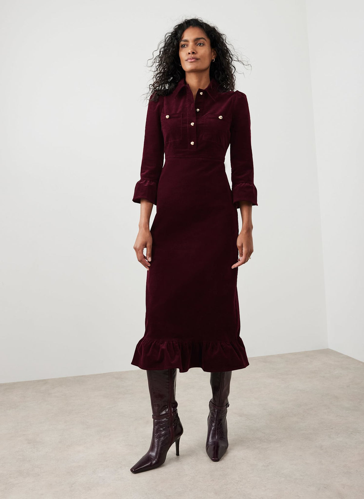 Burgundy Corduroy Midi Dress