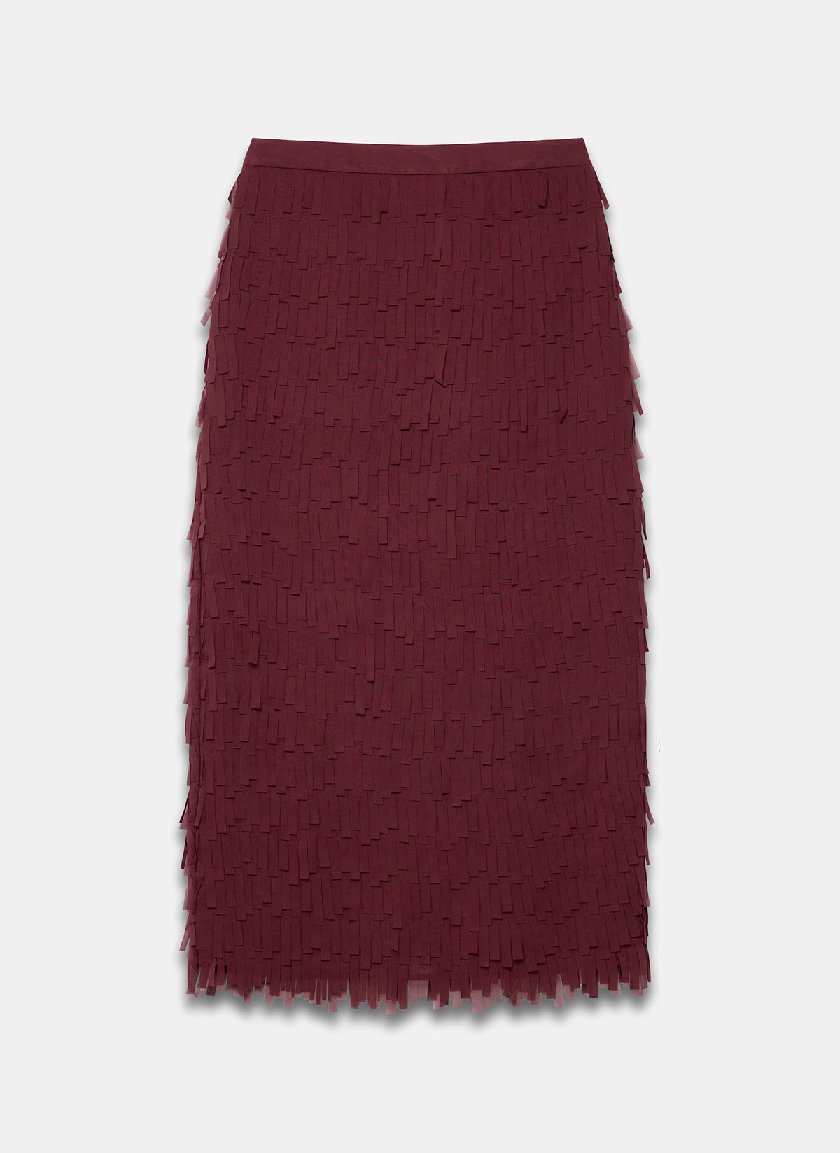 Burgundy Fringed Midi Skirt