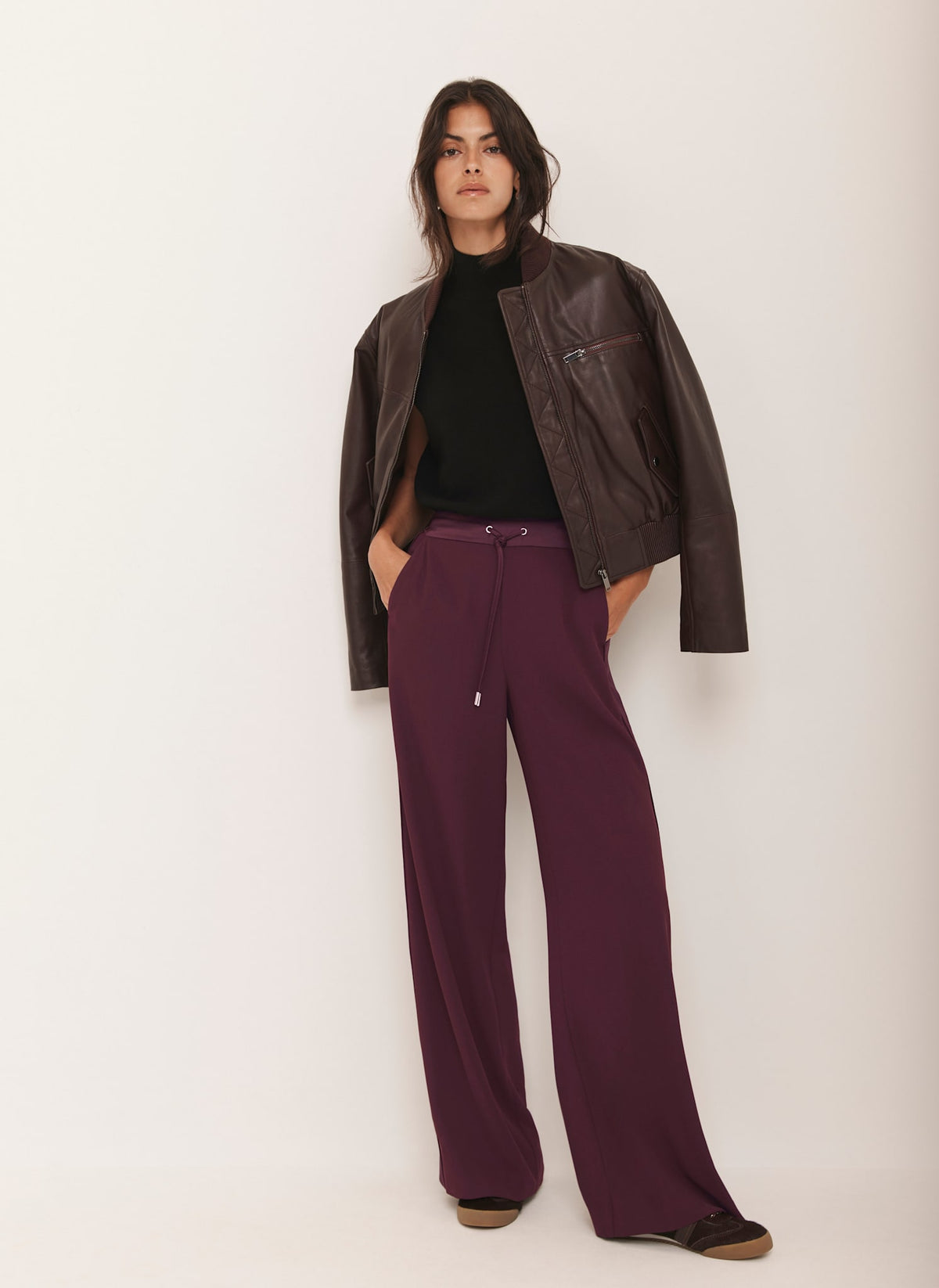 Burgundy Leather Bomber Jacket