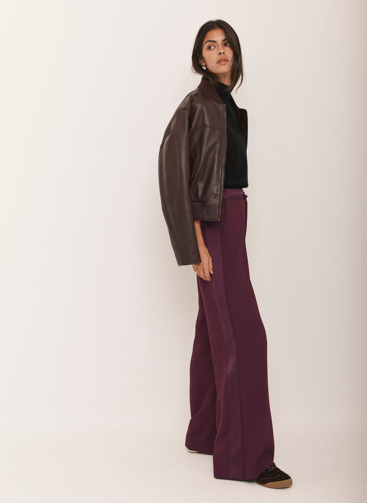 Burgundy Leather Bomber Jacket