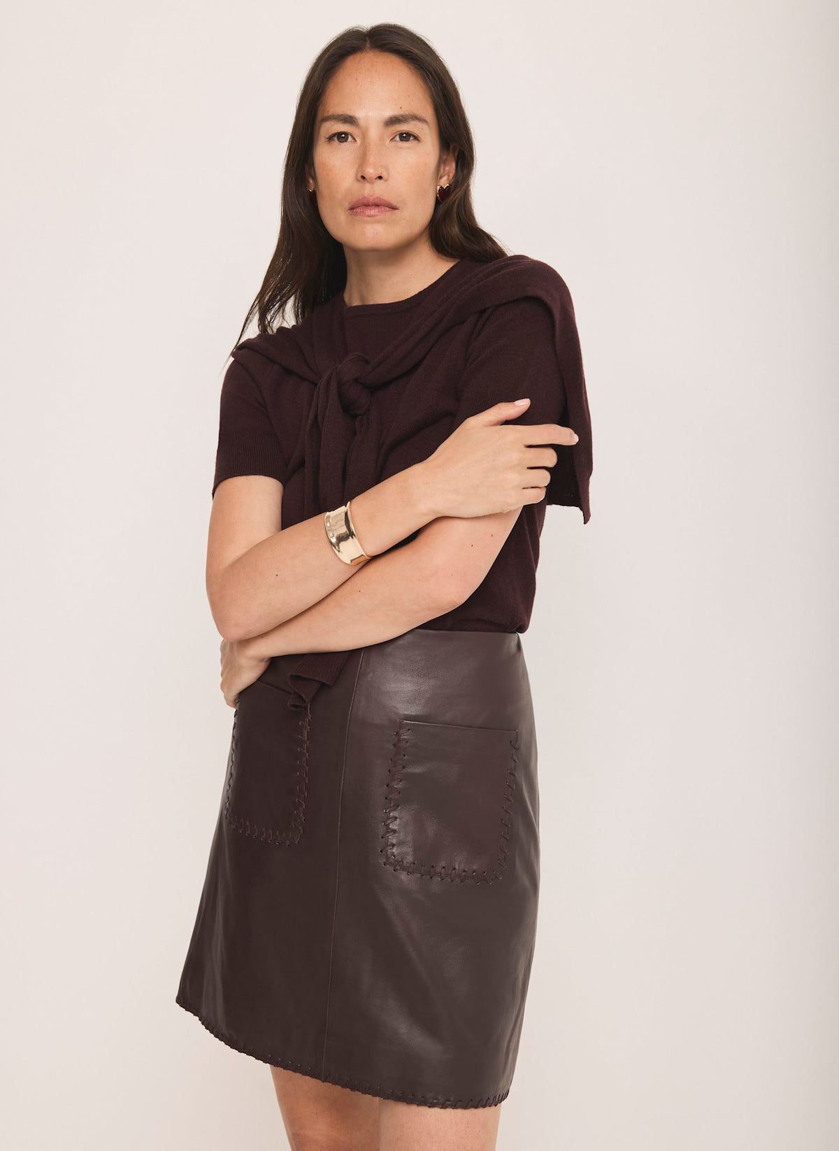 Burgundy Leather Mini Skirt