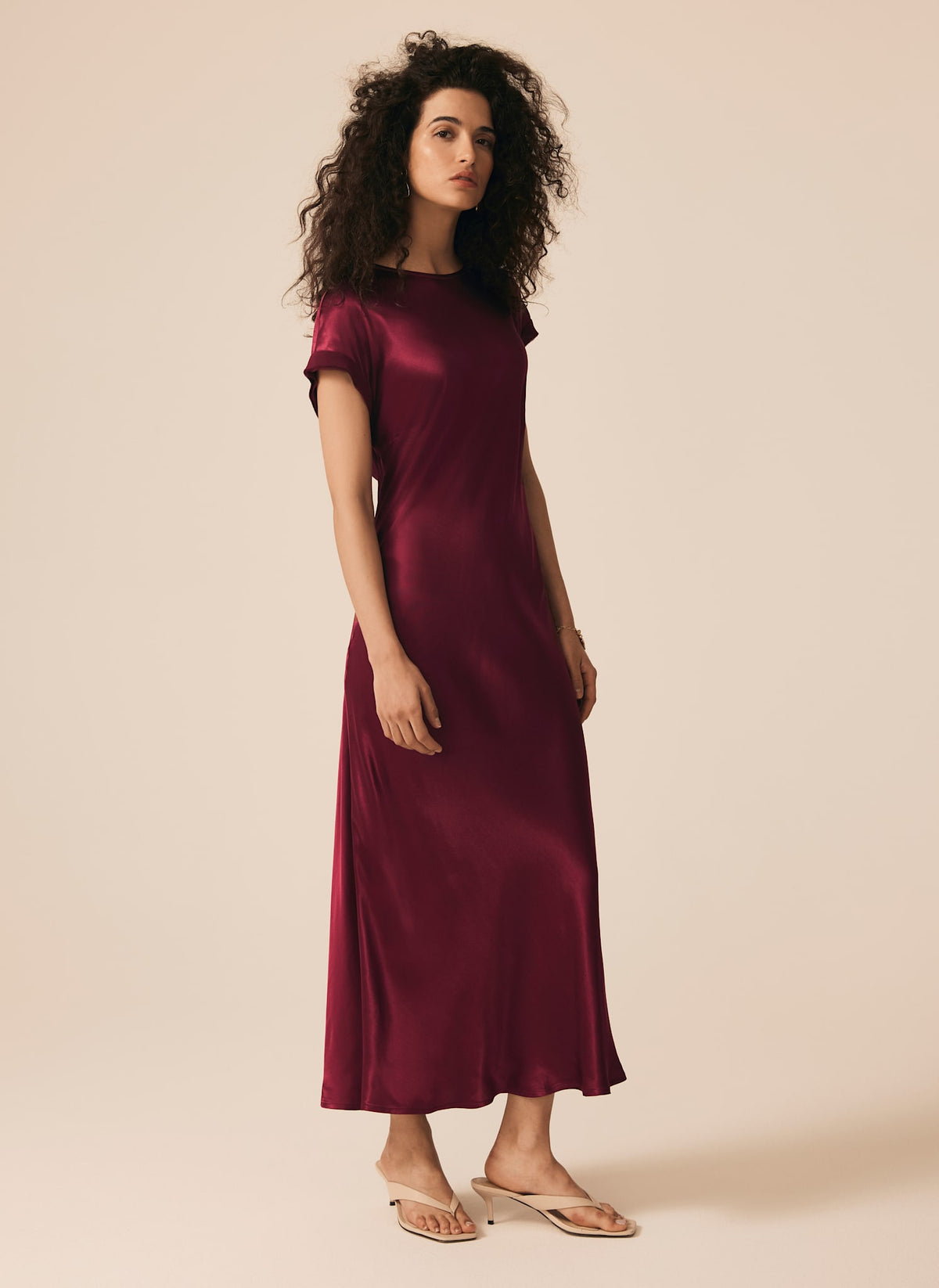 Burgundy Satin Midi Dress