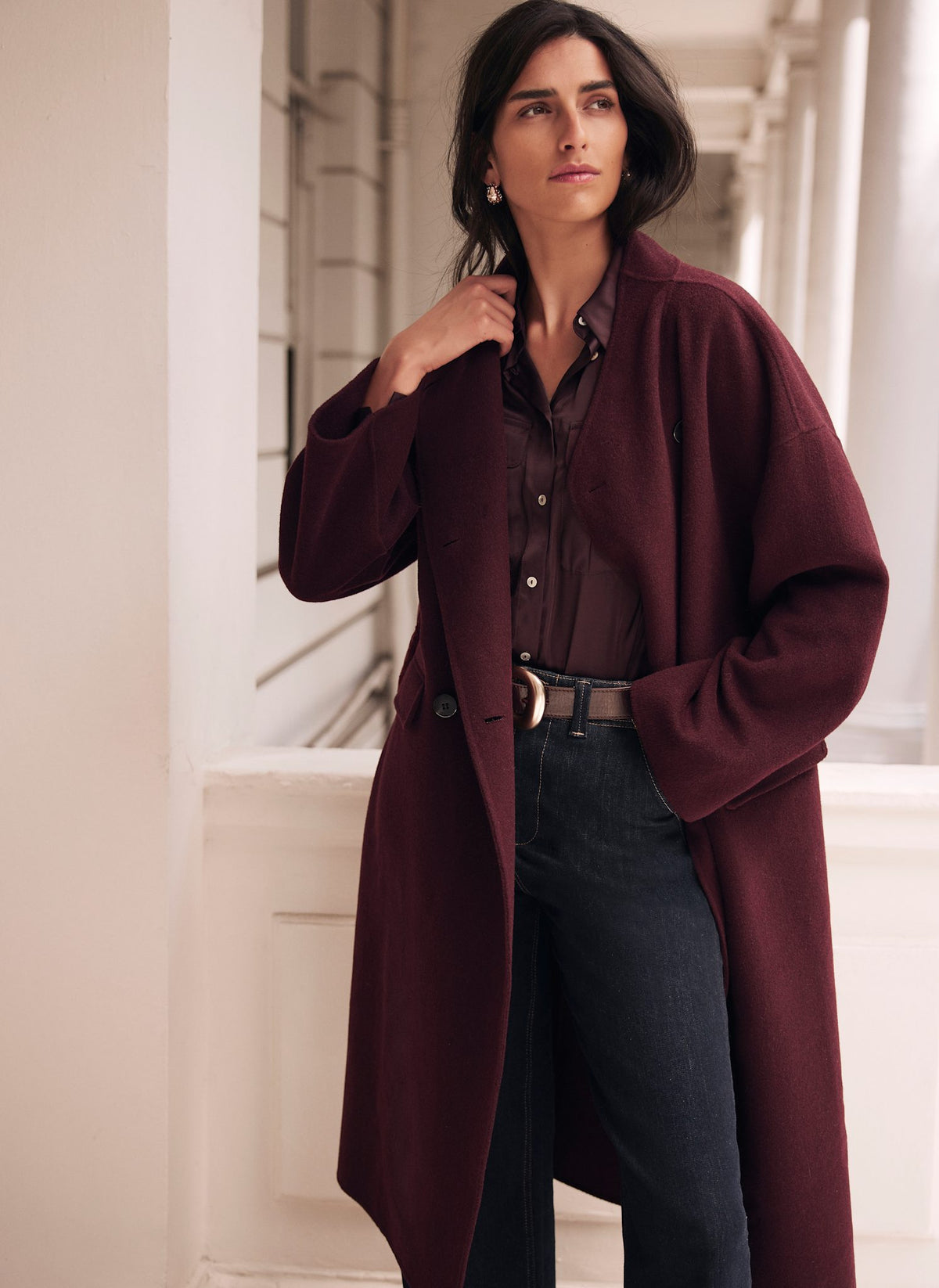Burgundy Scarf Detail Coat