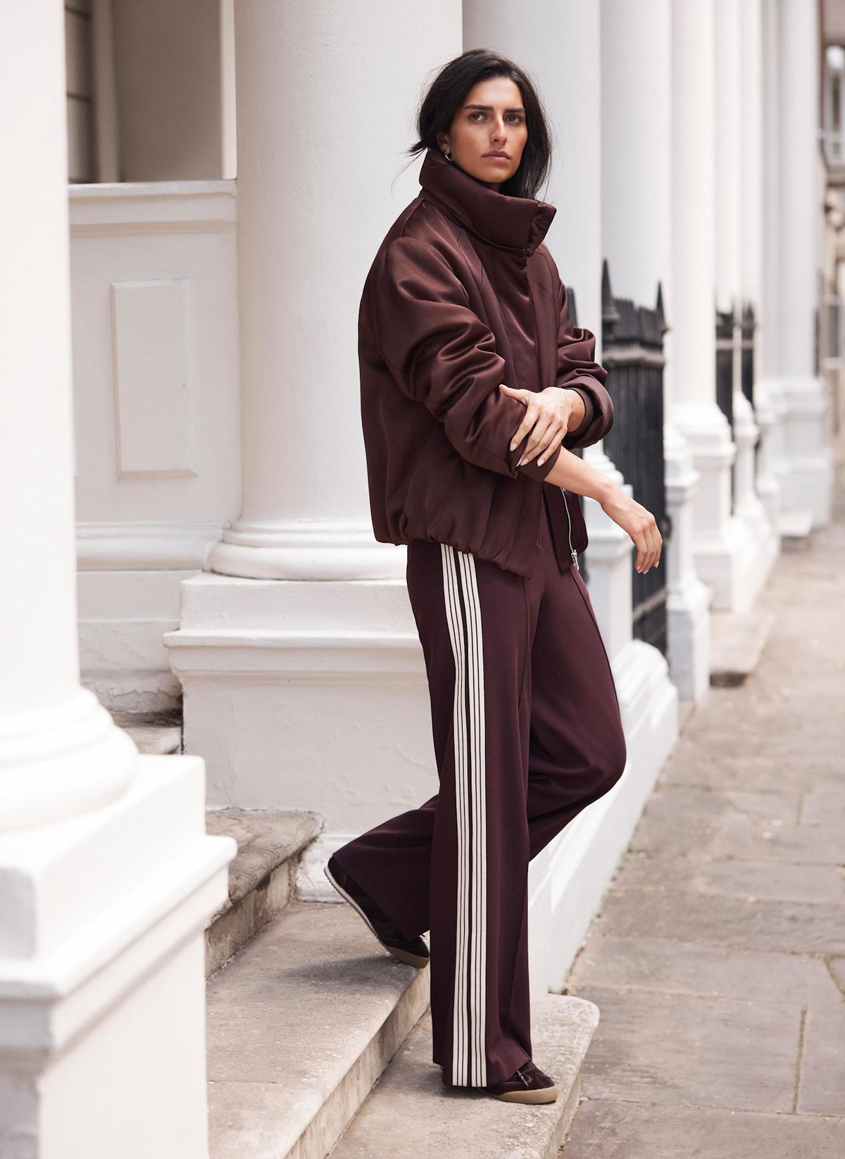 Burgundy Contrast Side Stripe Trousers