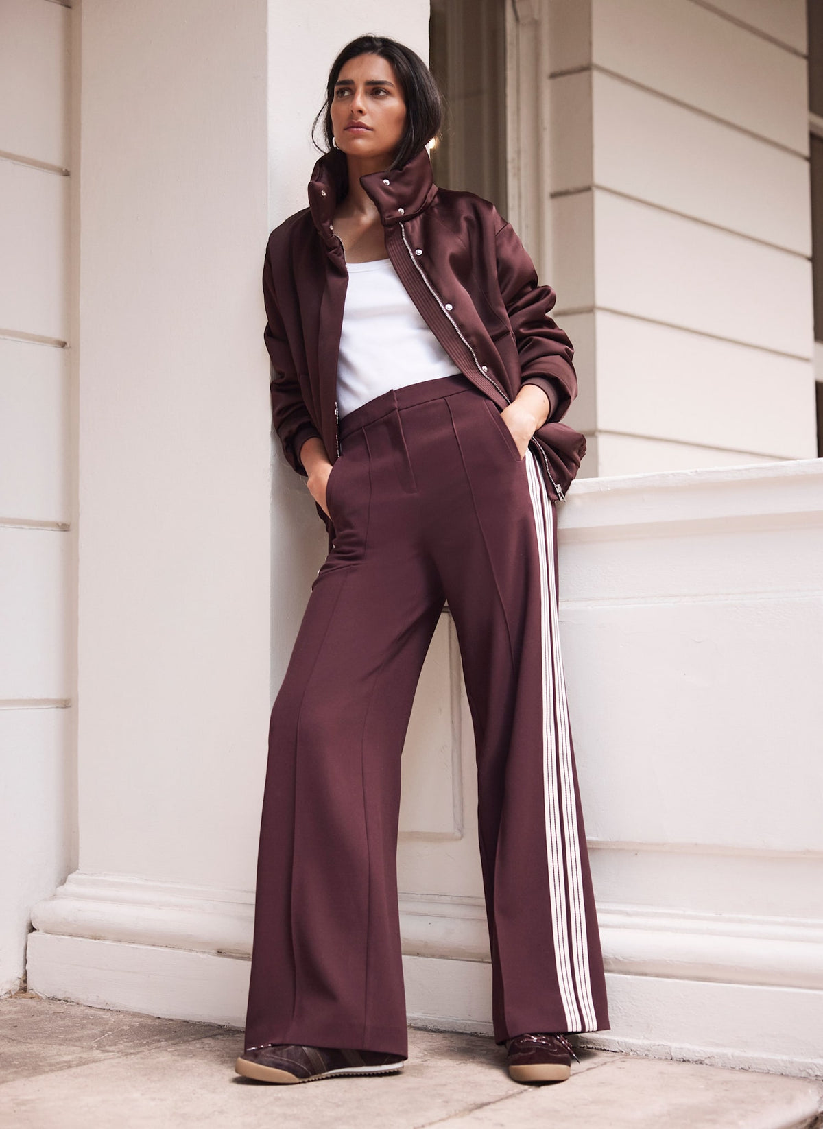 Burgundy Contrast Side Stripe Trousers