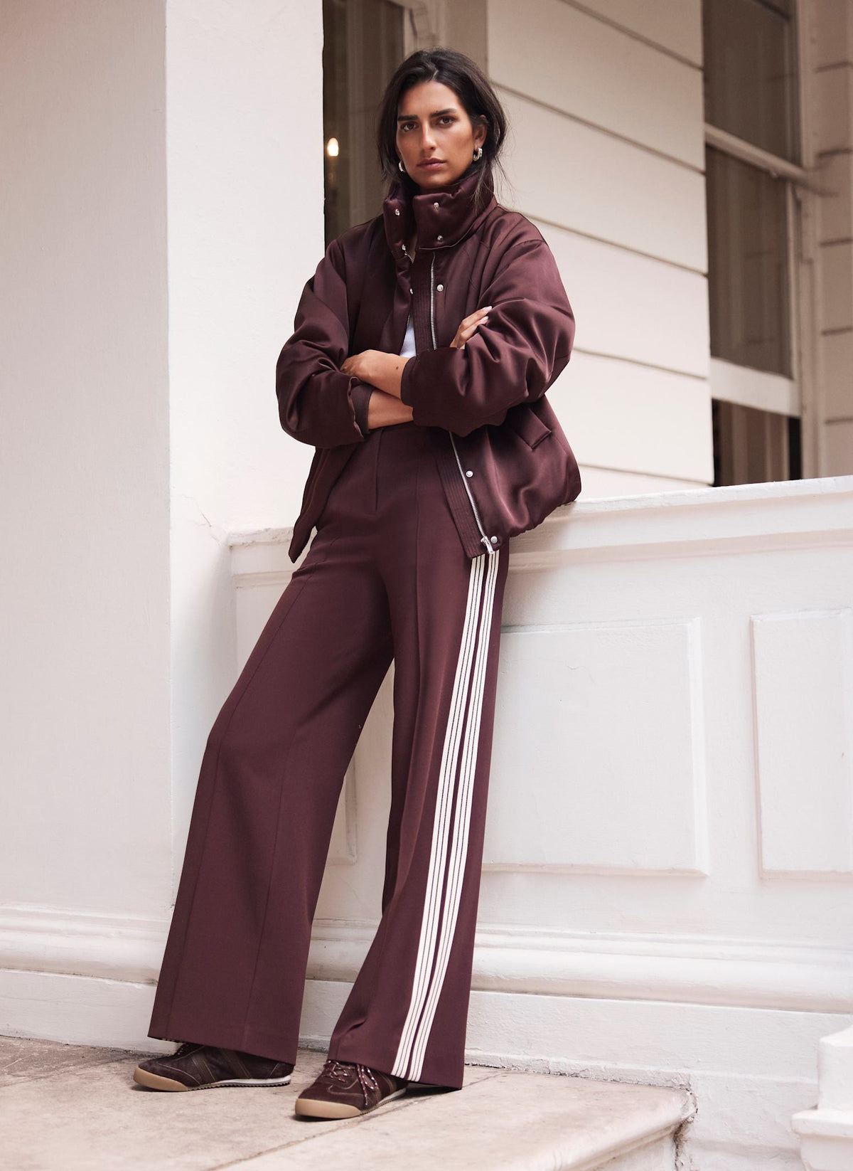 Burgundy Contrast Side Stripe Trousers