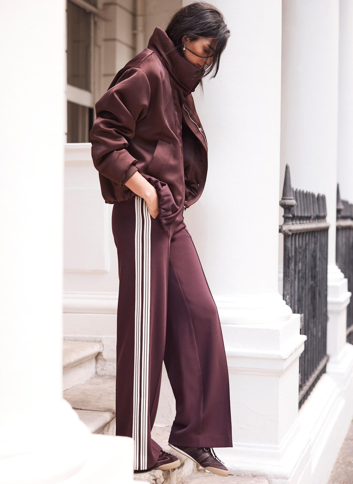 Burgundy Contrast Side Stripe Trousers
