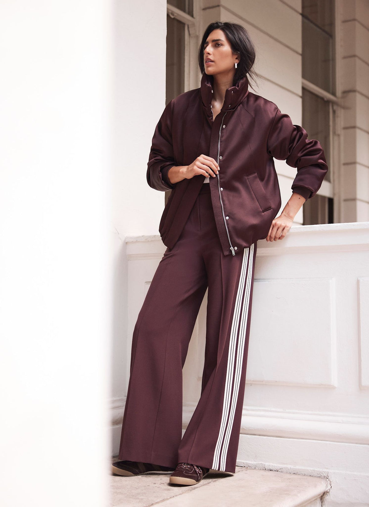 Burgundy Contrast Side Stripe Trousers