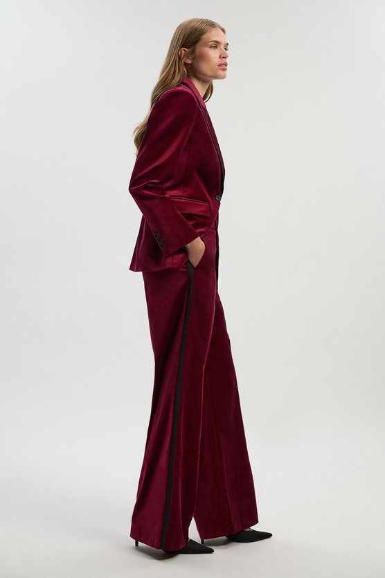 Velvet Groisgrain Tailored Wide Leg Trouser