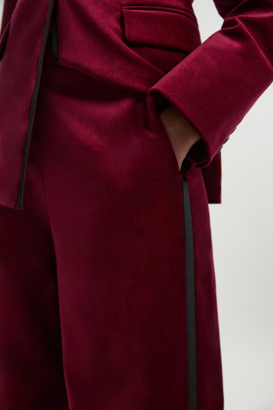 Velvet Groisgrain Tailored Wide Leg Trouser
