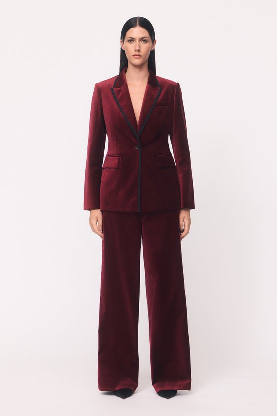 Velvet Groisgrain Tailored Wide Leg Trouser