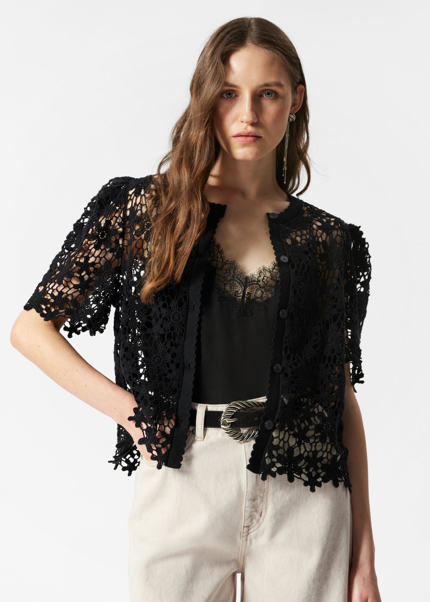 Short-Sleeve Crochet Cardigan