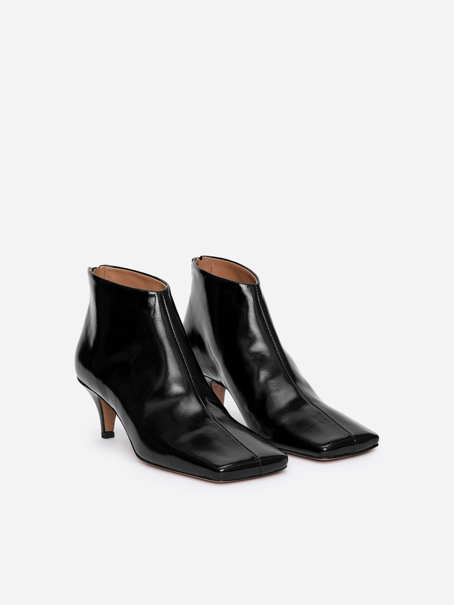 Glossy Leather Ankle Boots