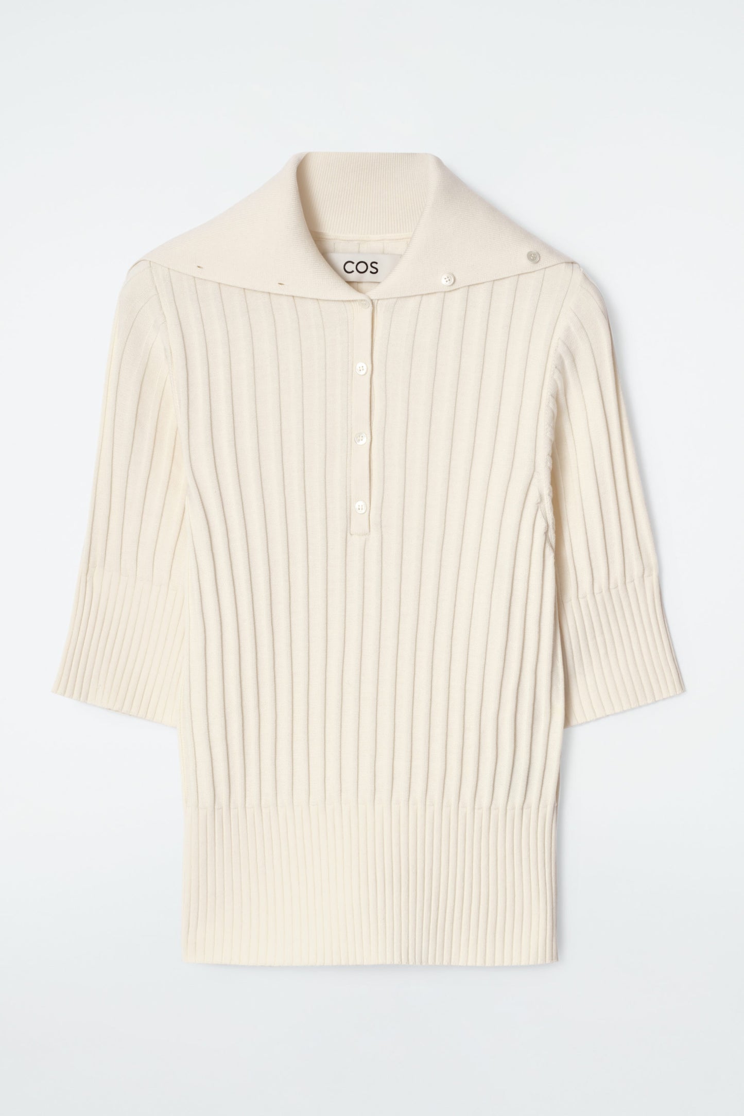 Rib-knit silk polo top