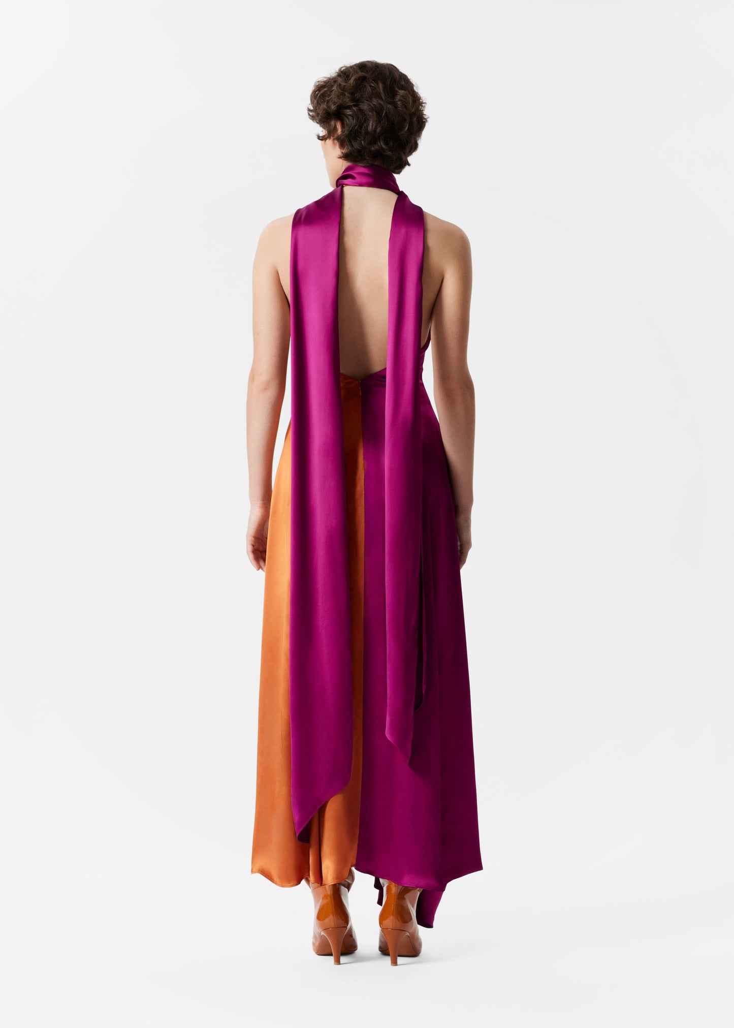 Scarf-Detail Satin Maxi Dress