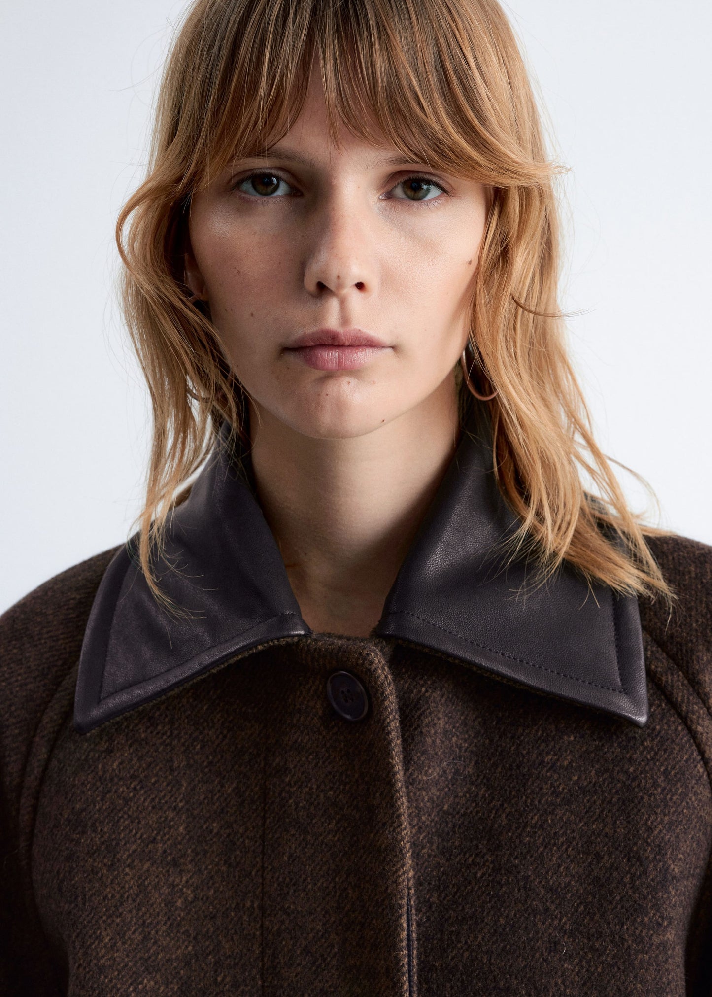 Oversized Leather-Collar Wool Coat