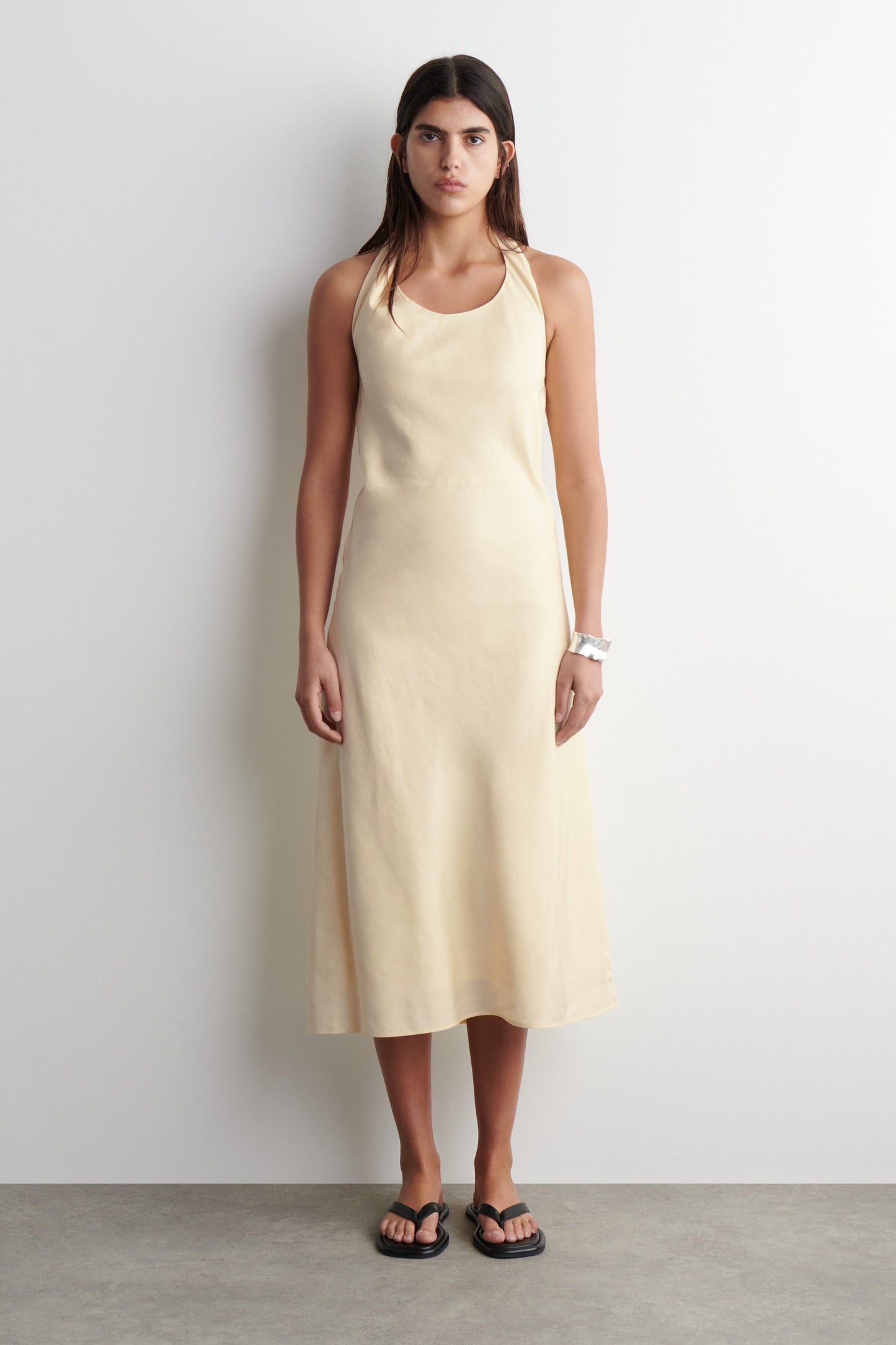 Twisted linen-blend halterneck dress