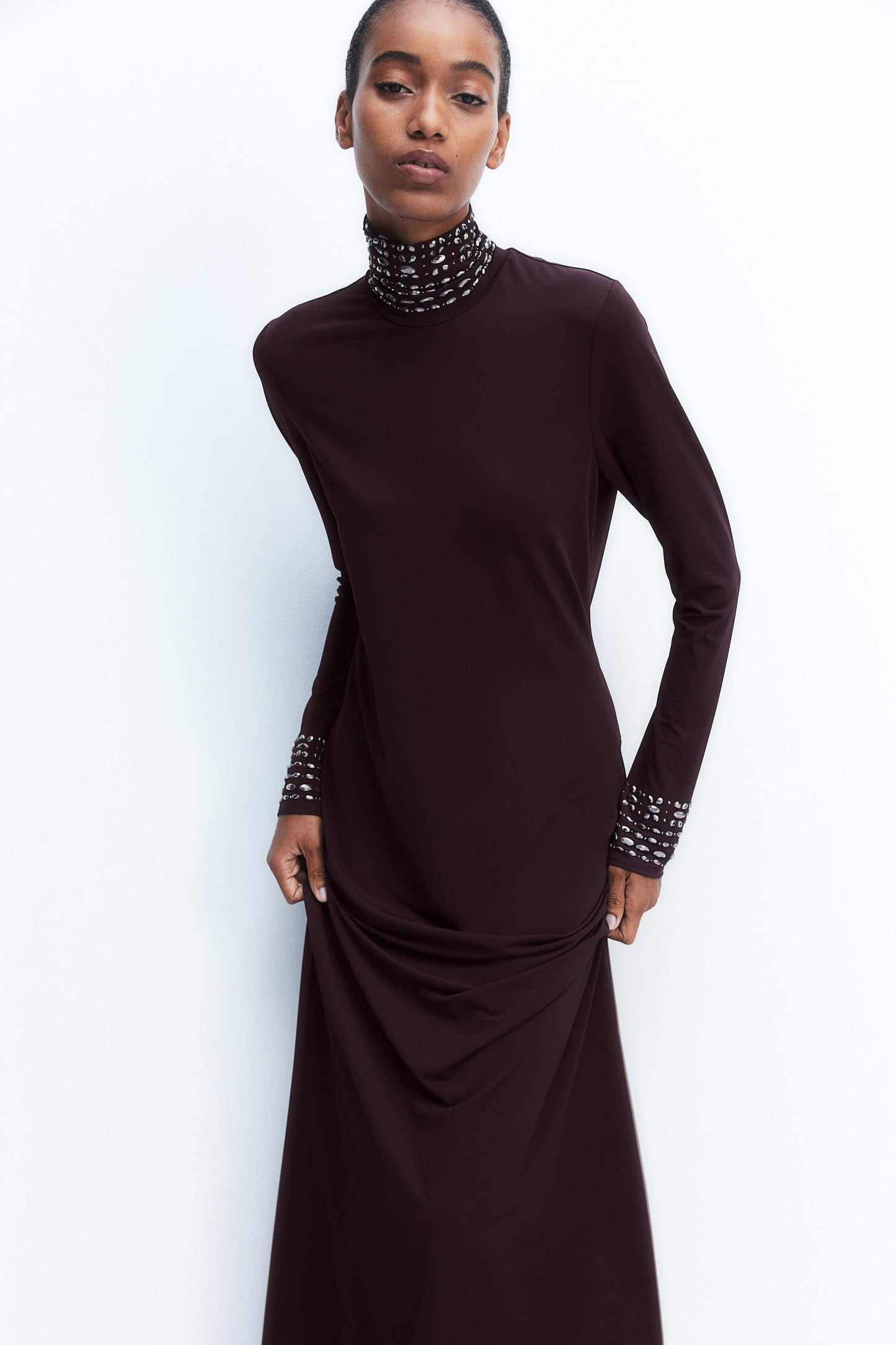 Stud-detail turtleneck dress