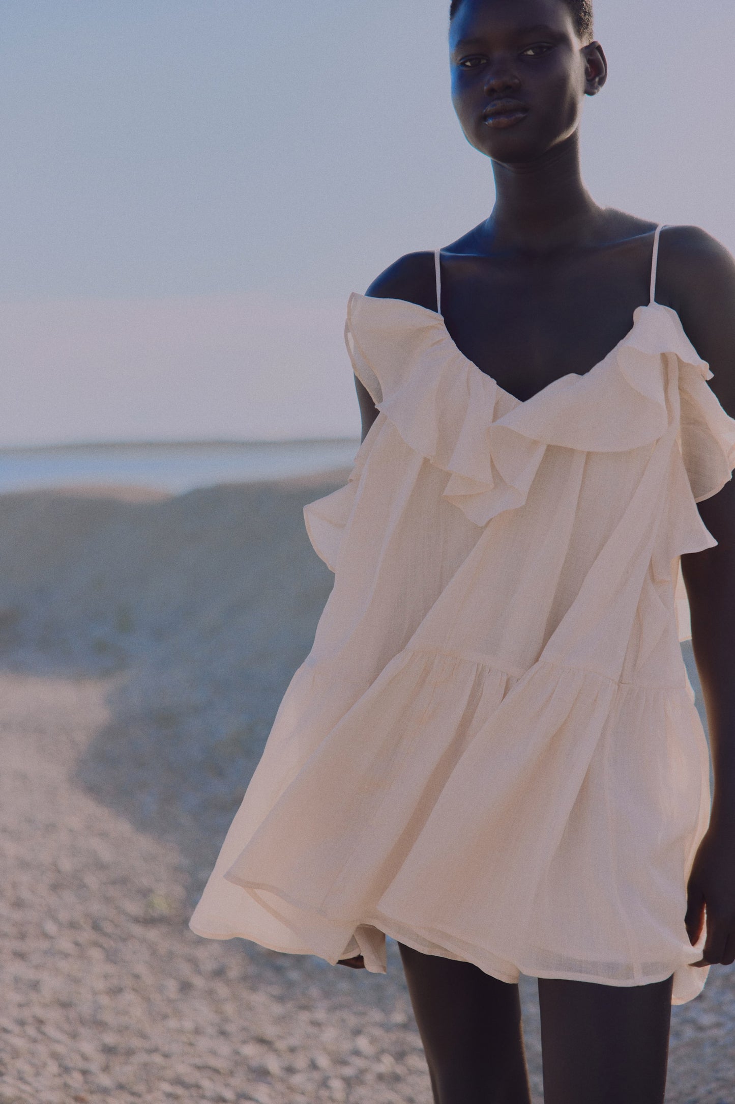 Flounced ramie dress