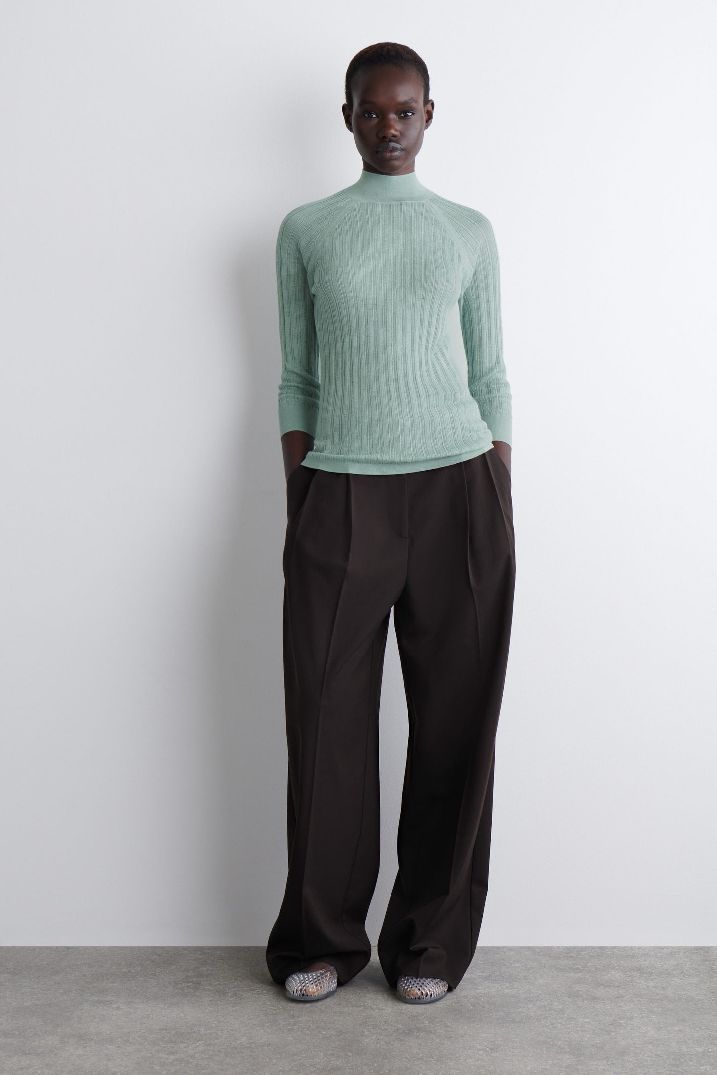 Sheer Ribbed-Knit Top