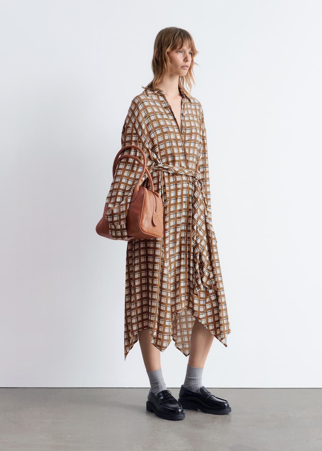Tie-Detail Midi Shirt Dress