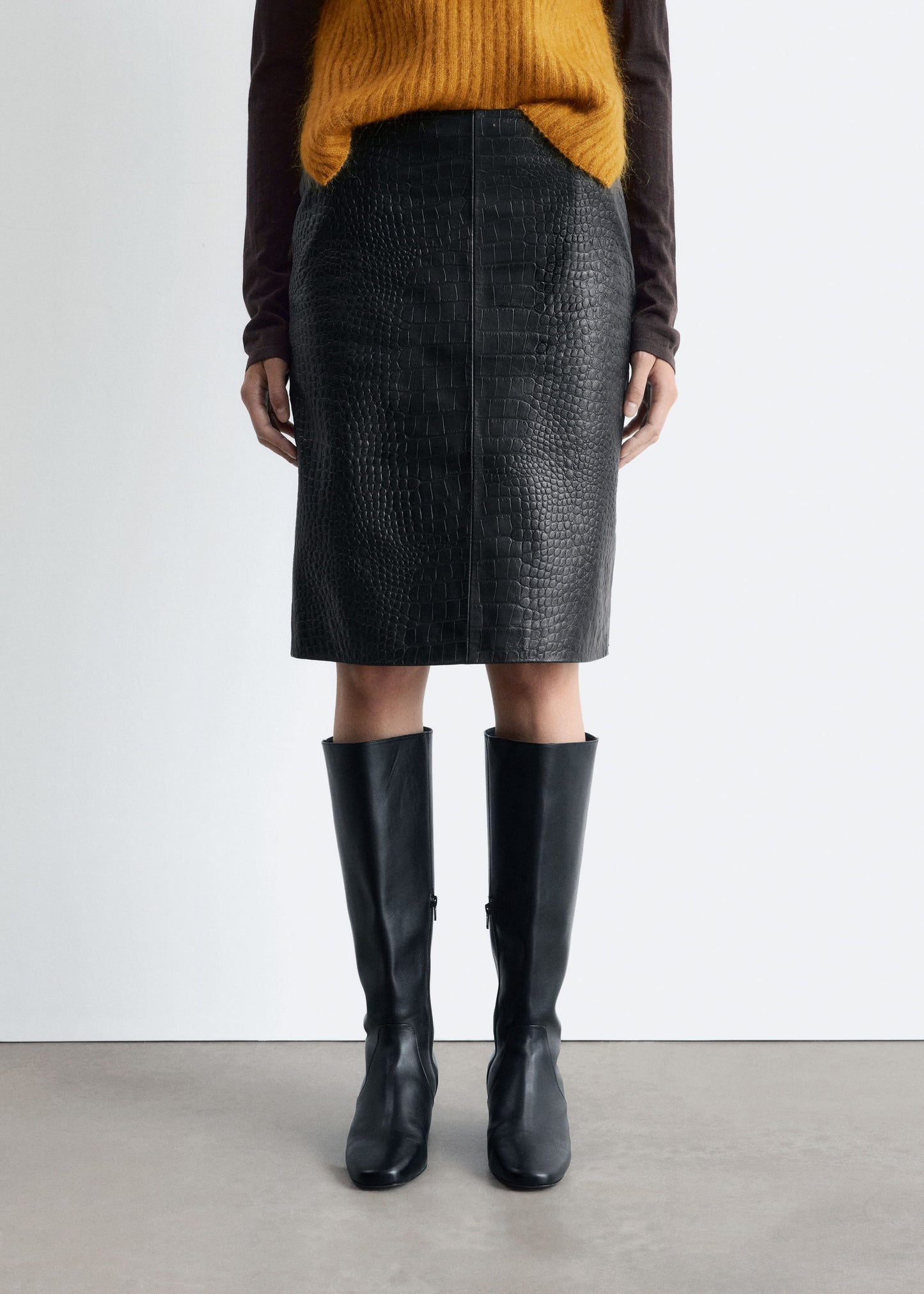 Nappa Leather Pencil Midi Skirt