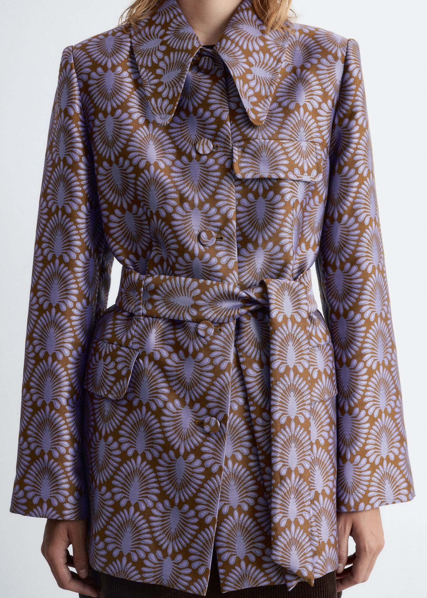 Tie-Belt Jacquard Blazer