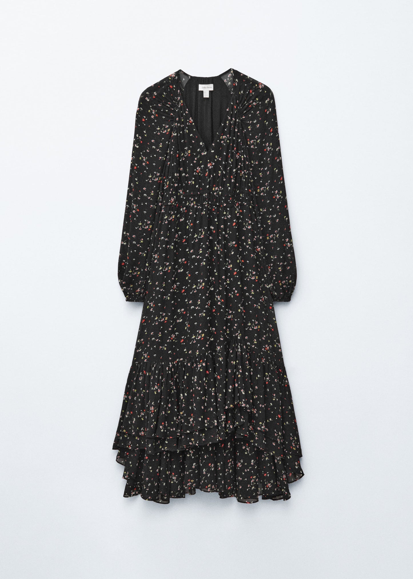 Long-Sleeve Frilled Maxi Dress