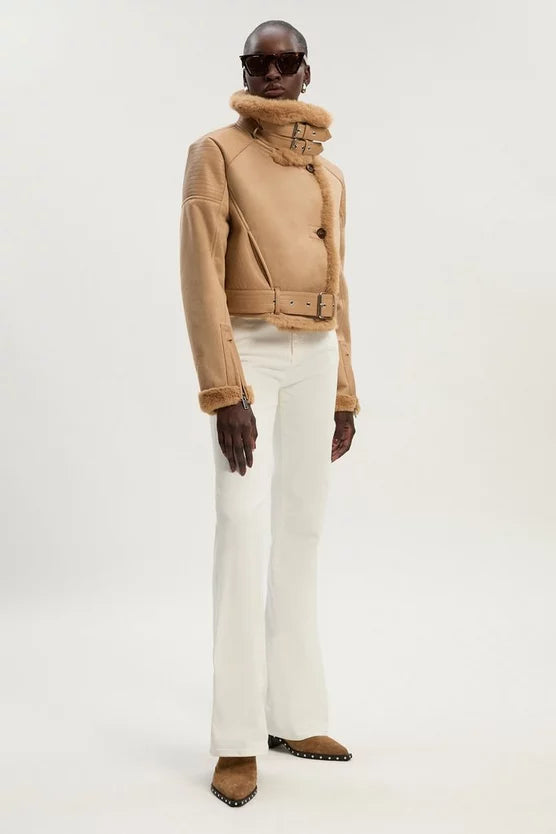 Faux Shearling Crop Biker Jacket