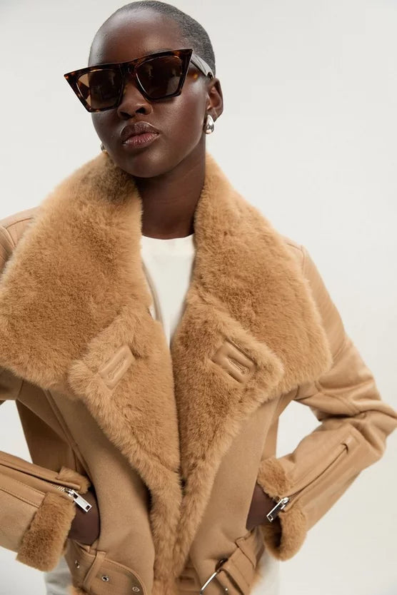 Faux Shearling Crop Biker Jacket