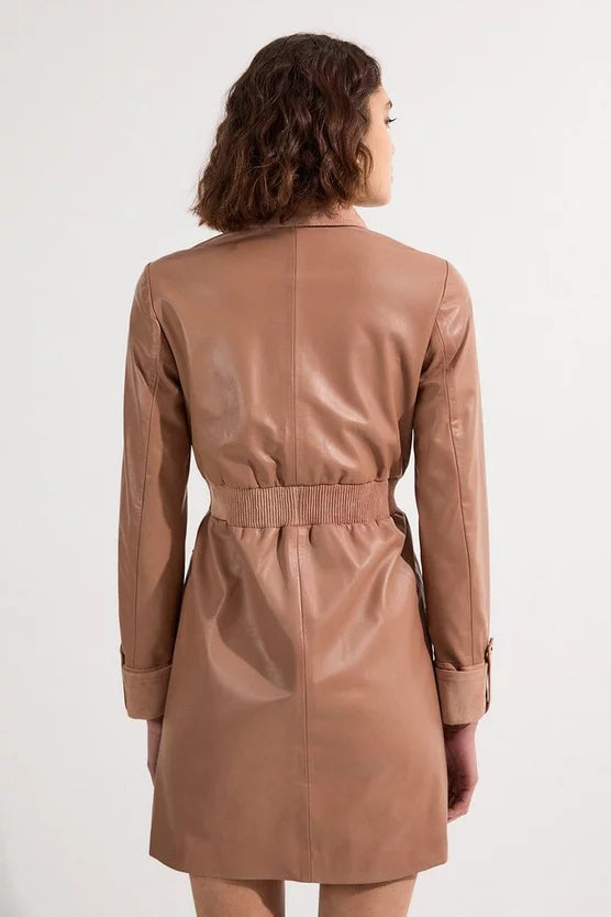 Suede & Leather Button Through Mini Dress